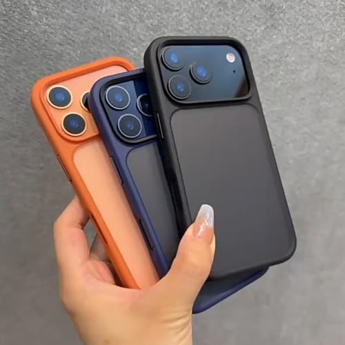 Coque iPhone 17 Pro Max transparente mate orange avec boutons métalliques antichoc
