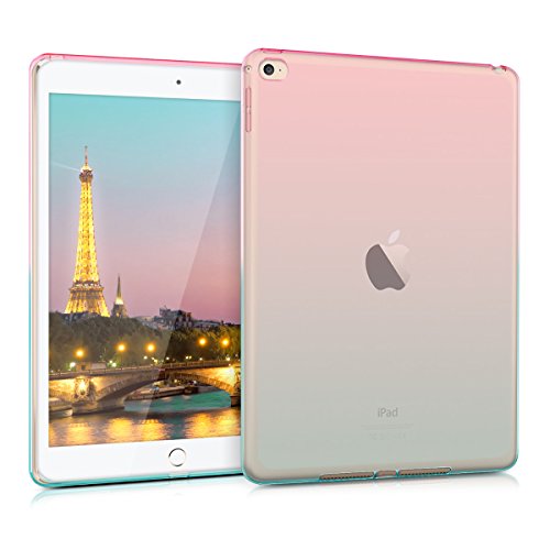 kwmobile TPU Silicone Case Compatible with Apple iPad Air 2 - Soft Flexible Shock Absorbent Cover - Bicolor Dark Pink/Blue/Transparent