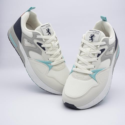 Image of Red Tape Men's Sneakers White Grey Pu Mesh Round Lace-Up
