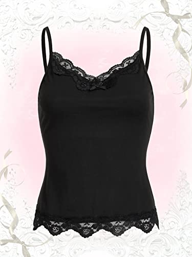 Soly Hux Women's Contrast Lace Spaghetti Strap Cami Crop Tops Casual Camisole Solid Black Xs #TOP3
