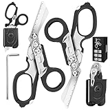 Kevanry 2er Pack 6-in-1 Trauma Schere mit Holster, Multifunktionale Rettungsschere mit Gurtschneider & Glasbrecher für Outdoor, Camping, Rettungsdienst, Erste Hilfe, Überlebenswerkzeuge - Schwarz