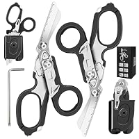Kevanry 2er Pack 6-in-1 Trauma Schere mit Holster, Multifunktionale Rettungsschere mit Gurtschneider & Glasbrecher für Outdoor, Camping, Rettungsdienst, Erste Hilfe, Überlebenswerkzeuge - Schwarz