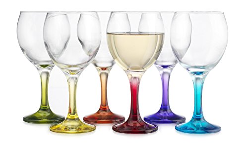 Fancy Carnival Color, Stemmed For Red Or White Wine, Cocktail, Martini, Margarita, Brandy, Scotch- Glass Drinking Cups 10 Oz Party Color Set Of 6 Glasses Great For Countertop, & Wine Rack Cup Holder #TOP1