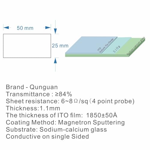 Image of ITO(Indium Tin Oxide) Coated Conductive Glass Cover Slides superconducting 7 ohm /sq (25mmx50mm, 42 pcs)