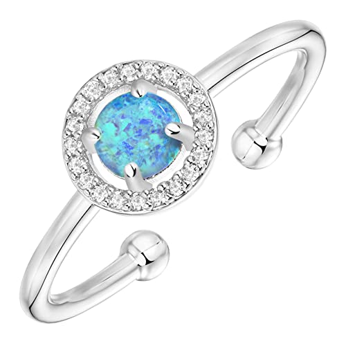 Product Image of the PAVOI 14K White Gold Plated Blue Opal Ring, Adjustable | Gold Rings for Women