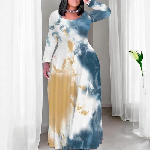 Image of PinkPatty Plus Size Maxi Dresses for Women Long Sleeve Crew Neck Sundress Casual Fall Dress with Pockets