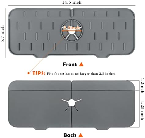 LIRANK Silicone Faucet Sink Splash Guard, Faucet Water Catcher Mat, Drying Mat with Built-in Drain Lip,RV Kitchen Bathroom Sink Drain Rubber Mat for Countertop Protect,Faucet Handle Drain Tray(Grey)