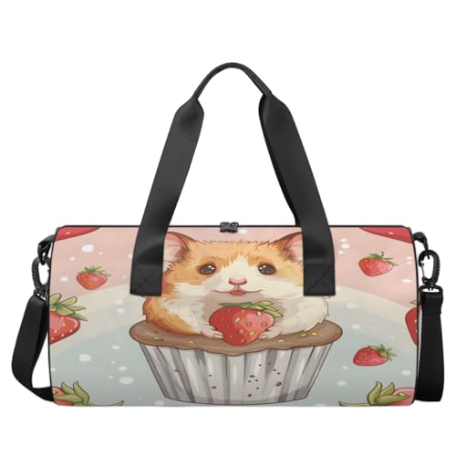Cute Hamsters Love Grass mold Round Barrel Sports Fitness Bag, Travel Luggage Bag, Reusable Handbag, Suitable For Men and Women2