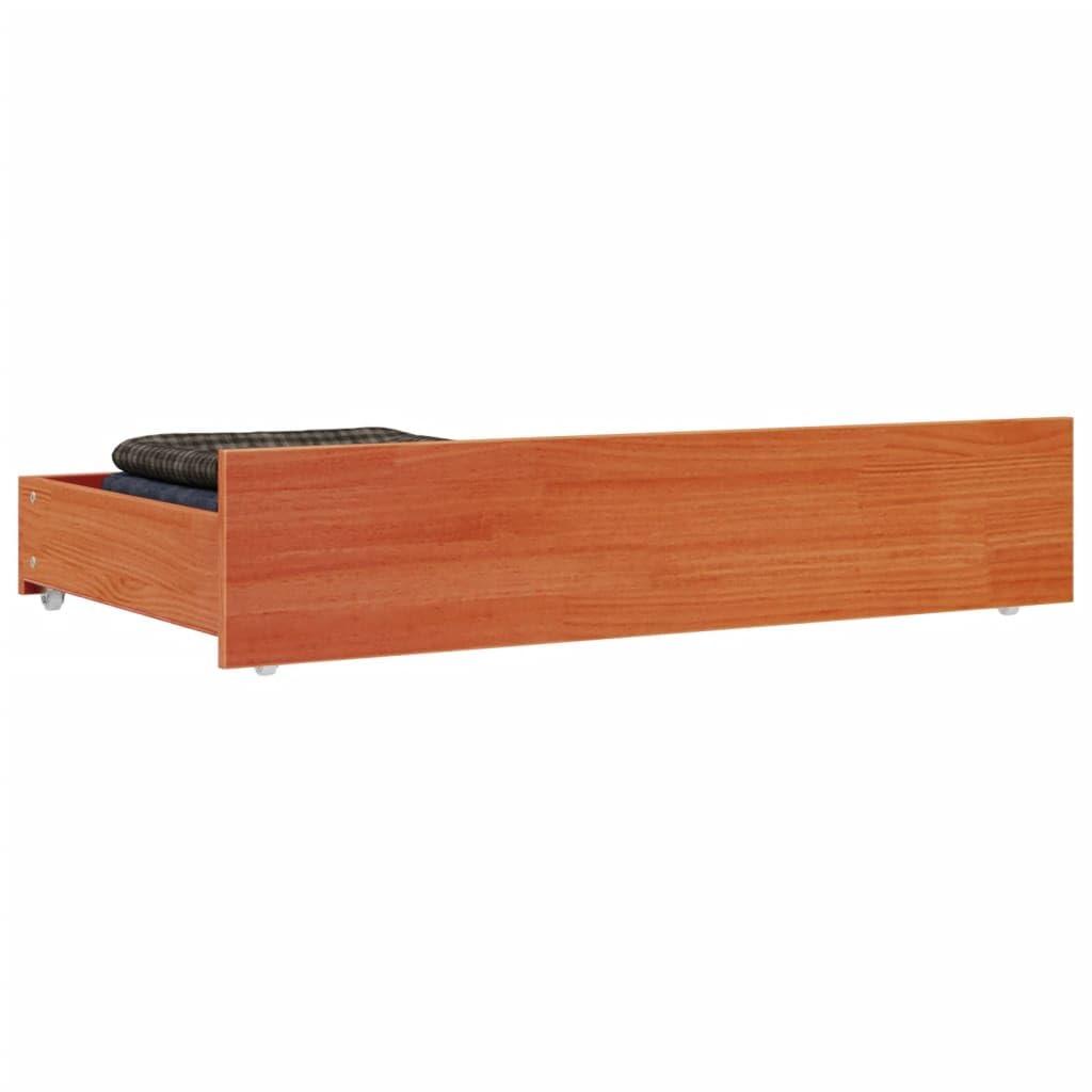 Juego de 4 cajones de madera maciza de pino, 90 x 57 x 18 cm, color marrón cera, cajones enrollables para cama de dormitorio