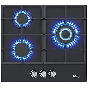 24″ Built-in Gas Cooktop, 3 Burner Gas Stovetop, 24 Inch NG/LPG Convertible Natural Gas Propane Cooktops, 3 Burner Gas Stovetop With Thermocouple Protection, Black Tempered Glass-IsEasy