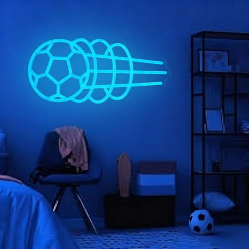 Image of Soccer Neon Sign Dimmable Blue Soccer Led Neon Sign for Wall Decor, Football LED Neon Light for Bedroom Birthday Party Man Cave College Dorm Club, Sports Signs Gifts for Boy