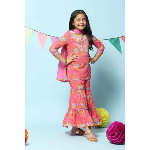 Image of BIBA Girl Cotton Straight Printed Suit Set