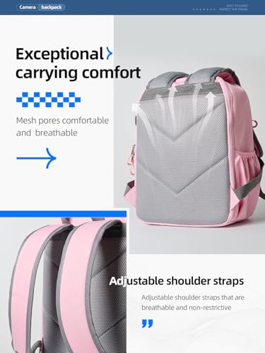 llano Mochila para Cámaras DSLR/SLR/Mirrorless,Bolsa fotográfica resistente al agua con compartimento para portátil y soporte para trípode, mochila compacta para viajes & al aire libre, 10 L, Rosa - imagen 4