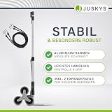 Juskys Treppensackkarre klappbar & bis 80 kg belastbar - Alu Mini Sackkarre für Treppen - mit Handschuhen & Expanderseilen - Treppensteiger klein