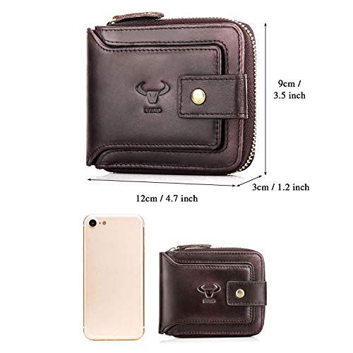 Image of BAIGIO Genuine Leather Wallets for Men Multi Card Purse with Zipper Wallet Men RFID Blocking Coin Pocket (Dark Coffee)