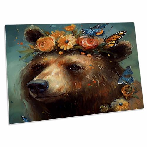 3dRose Bear with a Floral Crown - Desk Pad
