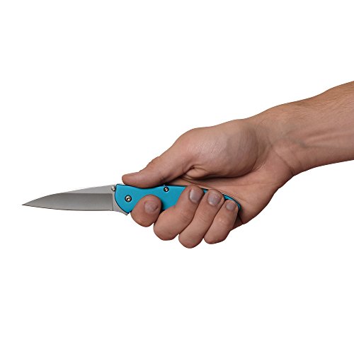 Kershaw Leek, Teal Pocket Knife (1660Teal); 3” Bead-Blasted High-Performance Sandvik 14C28N Steel Blade, Teal Anodized Aluminum Handle, Speedsafe Assisted Opening, Liner Lock, Tip-Lock Slider; 2.4 Oz #TOP7