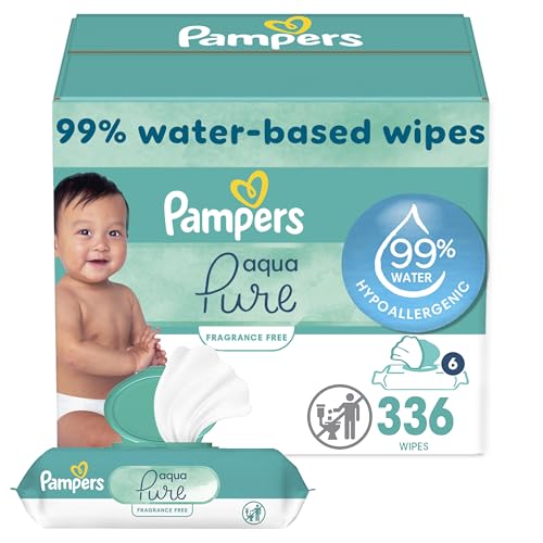 Image of Pampers Aqua Pure Sensitive Baby Wipes, 99% Water, Hypoallergenic, Unscented Baby Wipes, 336 Baby Wipes Total (6 Flip-Top Packs)
