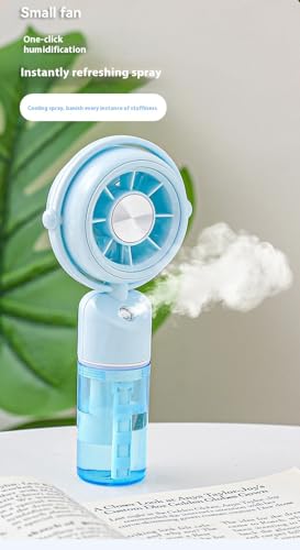 Image of TechPride Mini Portable Handheld Mist Fan, USB Rechargeable, 1200mAh Battery, 3 Speed Modes, Transparent Water Tank (White)
