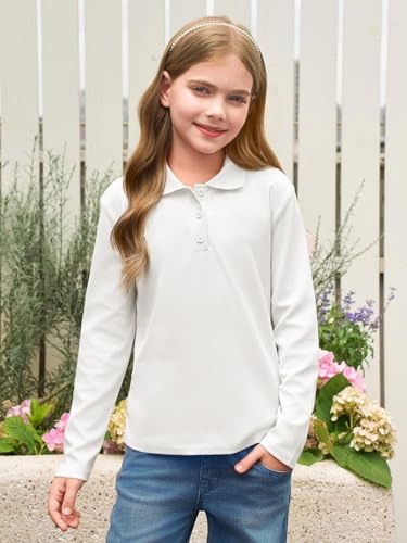 Haloumoning Girls School Uniform Long Sleeve Polo Shirt Kids Golf Pique Polo Shirts 5-14 Years4