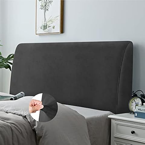 DUJUIKE Headboard Cover for Queen Bed, Stretchy Velvety Headboard Slipcover, Dustproof Durable Protector Cover for Bed Headboard, Velvet Soft Fabric (Jet Black) Cover