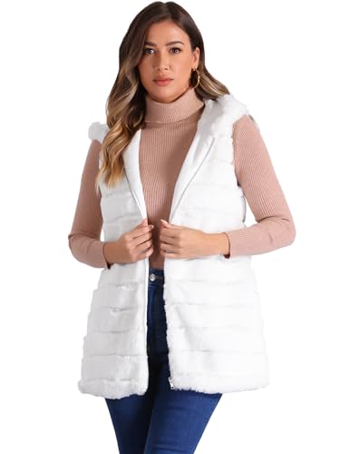 Allegra K Women's Faux Fur Vest Sleeveless Zip Up Hooded Waistcoat Outerwear