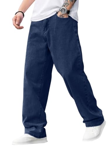Image of ALLABREVE Men's Baggy Hip Hop Jeans Y2k Wide Leg Denim Pants Relaxed Fit Skater Trousers Streetwear