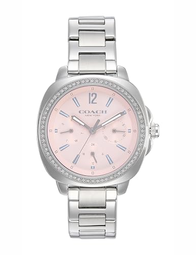 Image of Coach Kitt Qtz Multifunction Blush Tonneau Dial Women's Watch|Stainless Steel Material|Silver Color Band - 14504392