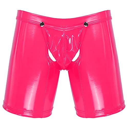 Hedmy Men's Latex PVC Faux Leather Short Pants Solid Buckled Open Crotch Boxer Shorts Hot Pants Pink XX-Large Hedmy Men's Latex PVC Faux Leather Short Pants Solid Buckled Open Crotch Boxer Shorts Hot Pants Pink XX-Large