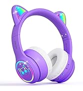 I love e iFecco Kids Headphones with Microphone Light Up Cat Ear Bluetooth Wireless Headset Volum...