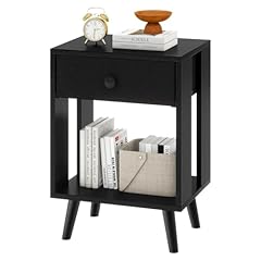 YMYNY Comodino, Tavolino da Notte, Tavolino Salotto, Cassetto in tessuto, Scomparto Aperto, Moderno, Struttura Semplice, per Camera da Letto, Soggiorno, Nero HST012B