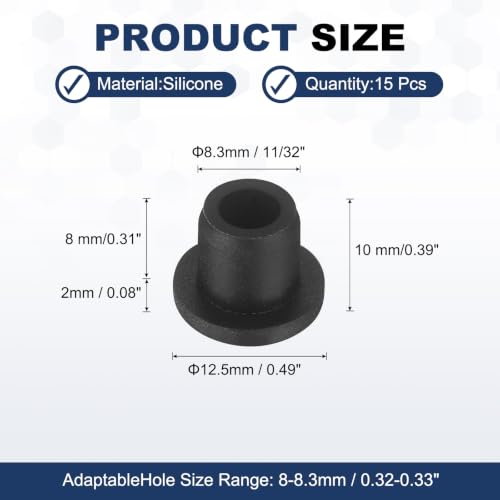 Image of MECCANIXITY 15pcs T-Shaped Silicone Plugs 8.3mm 11 /32 Inch Dia Snap in Plug Hole Seal Cover Round Rubber Stopper for 8-8.3mm Holes Kitchen Rubber Bulkheads Waterproof Sealing, Black