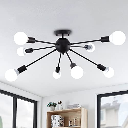 🛒 Crazy Deals KOSTOMO Black Chandelier Light Fixture 8light Rustic Flush Mount Ceiling Lights Kitchen Light Fixture Dining Modern Lamp (8C Lights-Black)