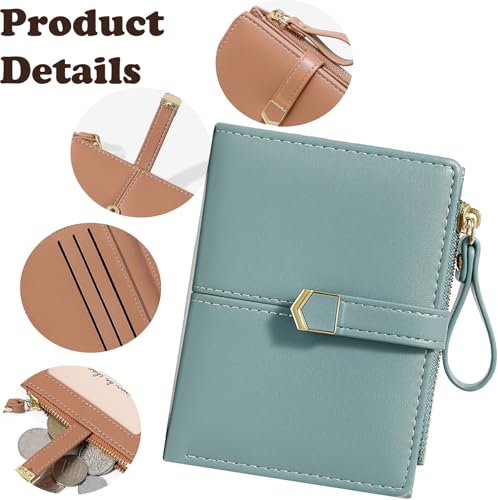 Cute Blue Small Wallet for Women and Girls Minimalist Leather Coin Purse with Simple Buckle Kawaii Travel Wallet with ID Window Compact Cash Wallet for Ladies and Teens2