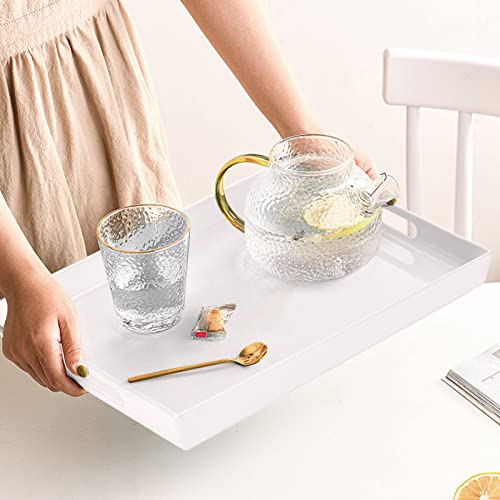 XMNFLY Serviertablett mit Griffen, 25.4x38.1 cm, weißes Melamin-Tablett, modernes Tablett, zum Servieren von Wein, Kaffee, Frühstück… – Ansicht 4