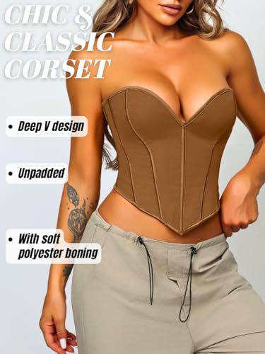 Image of ChiaoLezhee Heart Corset Top For Women, Sexy Concert Outfits Going Out, Strapless Crop Top, Overbust Bustier