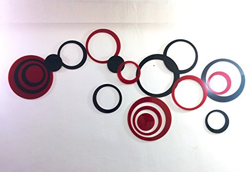 Image of Bikri Kendra 3D Acrylic Glass Wall Mount Mirror Wall Stickers - 24 Ring Black & Red (4)