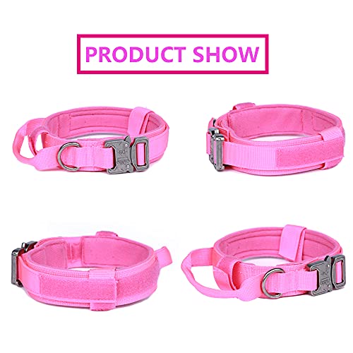 Image of Tactical Dog Collar and Leash Set Adjustable Military Nylon Dog Collar with Control Handle and Heavy Duty Metal Buckle for Large Dogs(Pink XXL