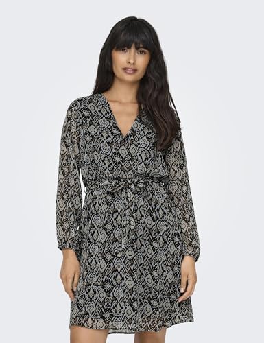 ONLY Mini Blusen Kleid Langarm Mesh Tunika Print Dress Oberschenkellang mit Geknöpftem V-Neck ONLCERA, Farben:Braun-2, Größe:S – Ansicht 2