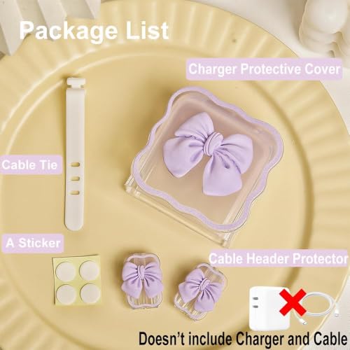 Image of FACTOTECH Case for MacBook & iPad Charger, 29w 30w 35w Charger Case, Travel Cord Organizer, Accessories (for Apple 29w 30w 35w Adapter)-Purple Bow