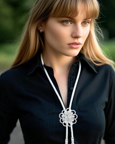 Image of PEARLY JUN Bolo Tie for Men Women Rhinestone Bling Western Cowboy Brown Leather Country Style String Wear Shirt Vest
