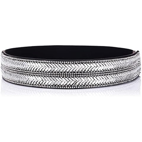 Longwu Women's Sparkle Glitter Rhinestone Belt Wide Stretchy Waist Belts Silver Elastic Belts for Women Party Dress Cover