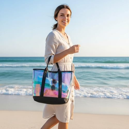 Image of Silkfly Clear Tote Bags Bulk, PVC Shoulder Handbag, Security Approved See Through Bag with Zipper Closure for Work
