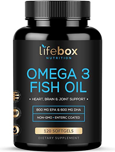 Omega 3 Fish Oil 2000mg - 800mg EPA and 600mg DHA - Enteric Coated & Burpless for Easy Digestion Without Fishy Aftertaste  NSF Certified, 3rd Party Lab Tested & Non-GMO - 120 Softgels