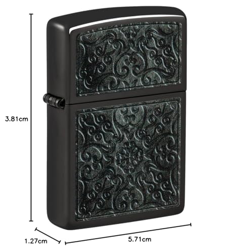 Image of Zippo Pattern Design High Polish Black Windproof Pocket Lighter, Without Fuel and Gas