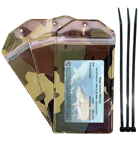 3 Pack Camouflage Vertical Zipped Hunting & Fishing License Holder Deer Tag Includes Zip Tie Made in USA