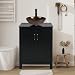 24 Inches Traditional Bathroom Vanity Set in Dark Coffee Finish, Single Bathroom Vanity with Top and 2-Door Cabinet, Brown Glass Sink Top with Single Faucet Hole