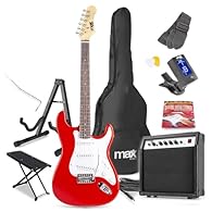 Complete Electric Guitar Starter Pack: The Max GigKit Red Electric Guitar Starter Pack includes everything a beginner needs—guitar, amplifier, footstand, and a guitar stand for a seamless playing experience. Designed for Beginners: This beginner elec...