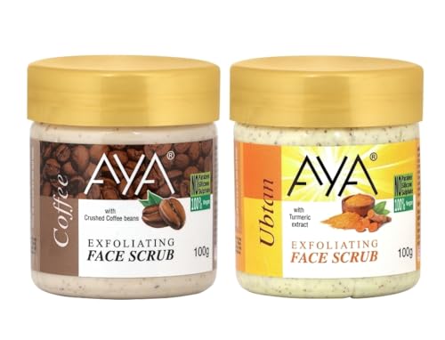 Image of AYA Coffee and Ubtan Tan & Dead Skin Removal Scrub For Face & Body (100 Ml+100 Ml)|Exfoliating & Brightening Scrub|Blackhead Remover,Whitehead Remover,Detan Pack I Face Scrub For Women & Men