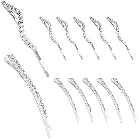 10 Pieces Clear Rhinestone Crystal Bobby Pins,Scettar Silver Metal Hair Clips Hair Accessories for Women, Crystal Hair Pin Decorations for Brides Girls,2 Styles (S-shaped and Single Row) Cover